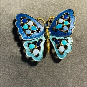 Elegant Blue and Gold Butterfly Brooch